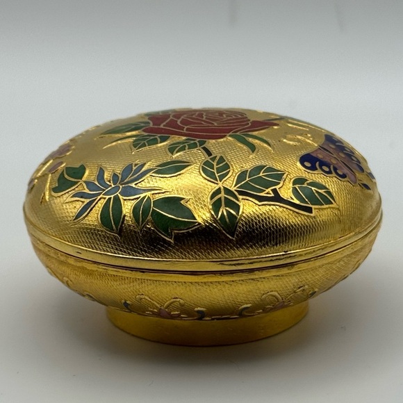 Cloisonné Enamel With Floral Design Round Box , Trinket Box - Picture 3 of 7